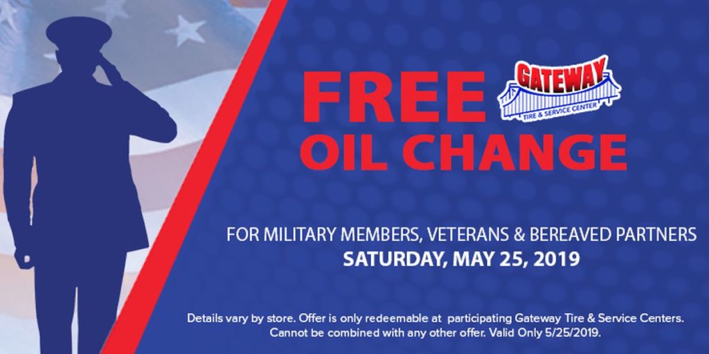 free oil changes for veterans, active military at gateway tire & service center, gateway tire & service center