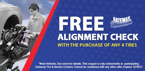 free alignment check with the purchase of any 4 tires