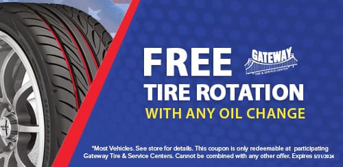 free tire rotation with any oil change, gateway tire & service center